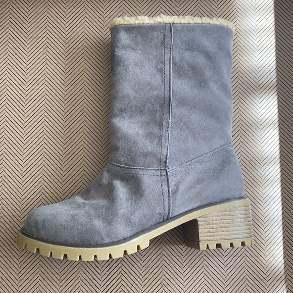 Womens Sherpa Collar Fold Over Ankle Winter Boots Faux Suede Gray EUR 40 - Picture 3 of 7